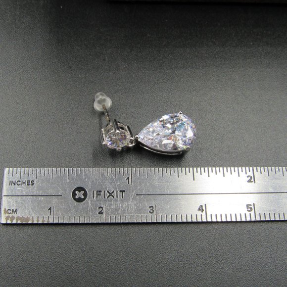 Sterling Pear & Round Cubic Zirconia Earrings - Picture 7 of 8